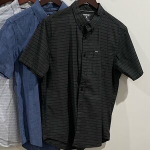 Hurley Black and Gray Striped Casual Button Down Shirt